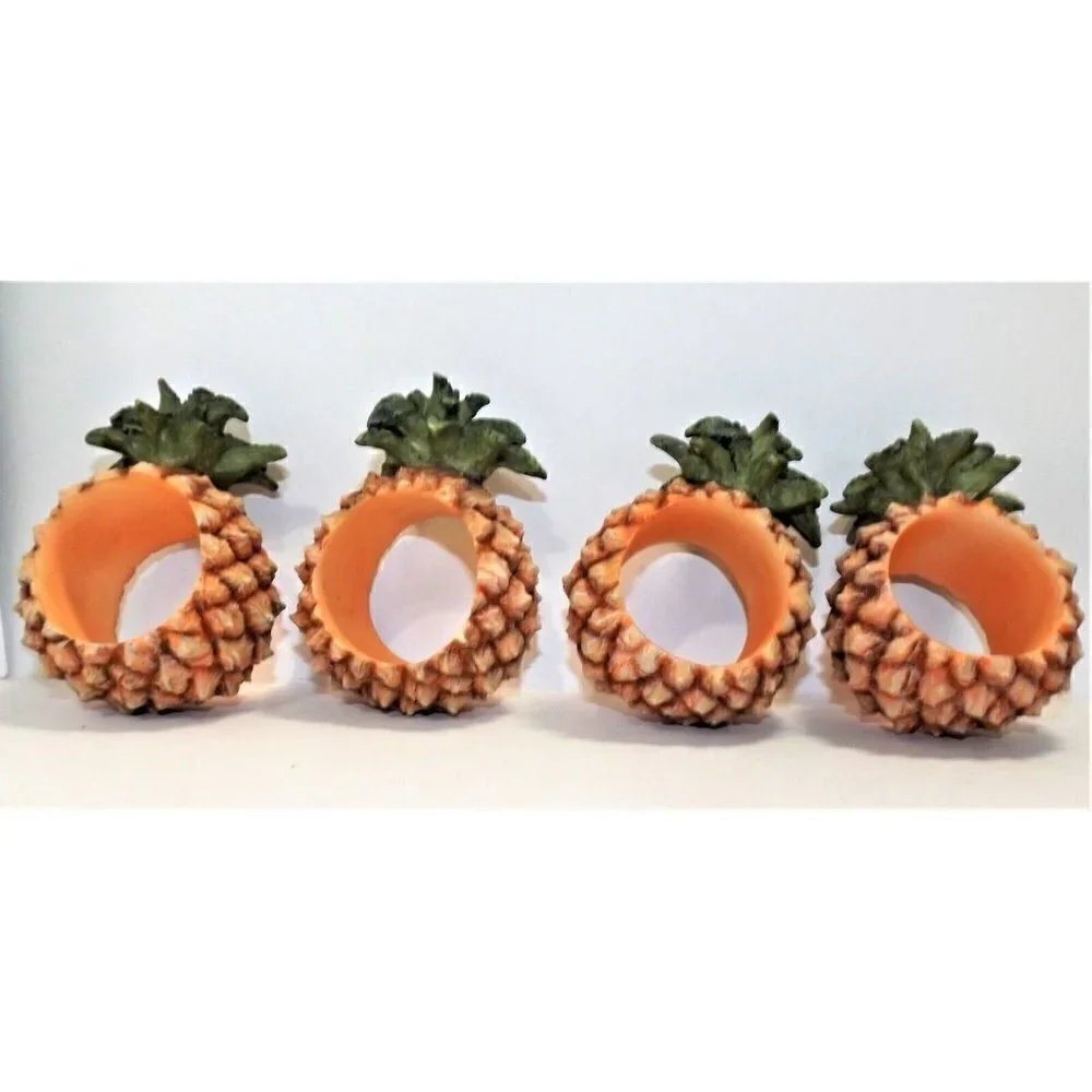 Set of four pineapple napkin rings resin